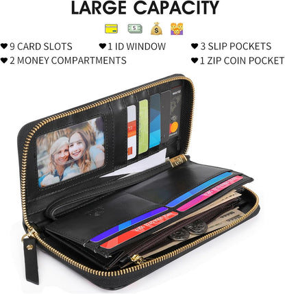 HOTPomelo Best Womens Wallet RFID Blocking Leather Credit Card Large Capacity Zip Around Wallets Wristlet Travel Mint green