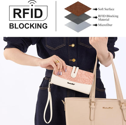 HOTWallet for Women Large Wristlet Wallet RFID Blocking Western Wallets Pink | With 13 Card Slots, 1 Clear ID Window, 3 Bill Compartments and 1 Large Zipper Pocket, Phone Cash Wallet