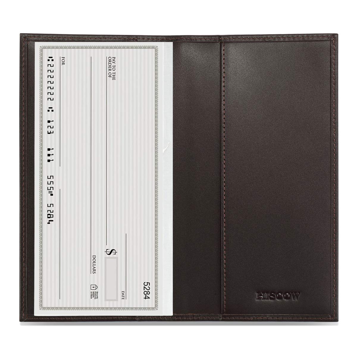 HOTHISCOW Slim Leather Checkbook Cover for Personal Checks | Full grain cowhide, transaction register & check book pockets, removable duplicate divider, durable stitching, gifts for men