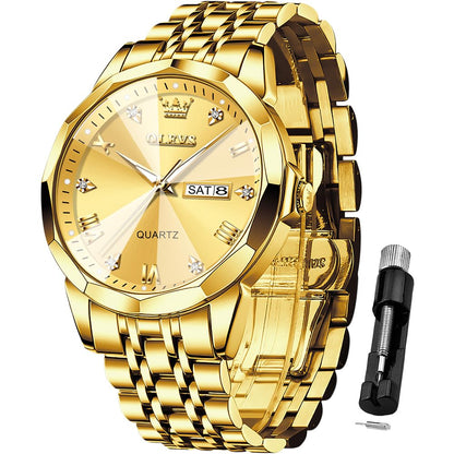 HOTOLEVS Watch for Men Diamond Business Dress Analog Quartz Stainless Steel Waterproof Luminous Date Two Tone Luxury Casual Wrist Watch Blue
