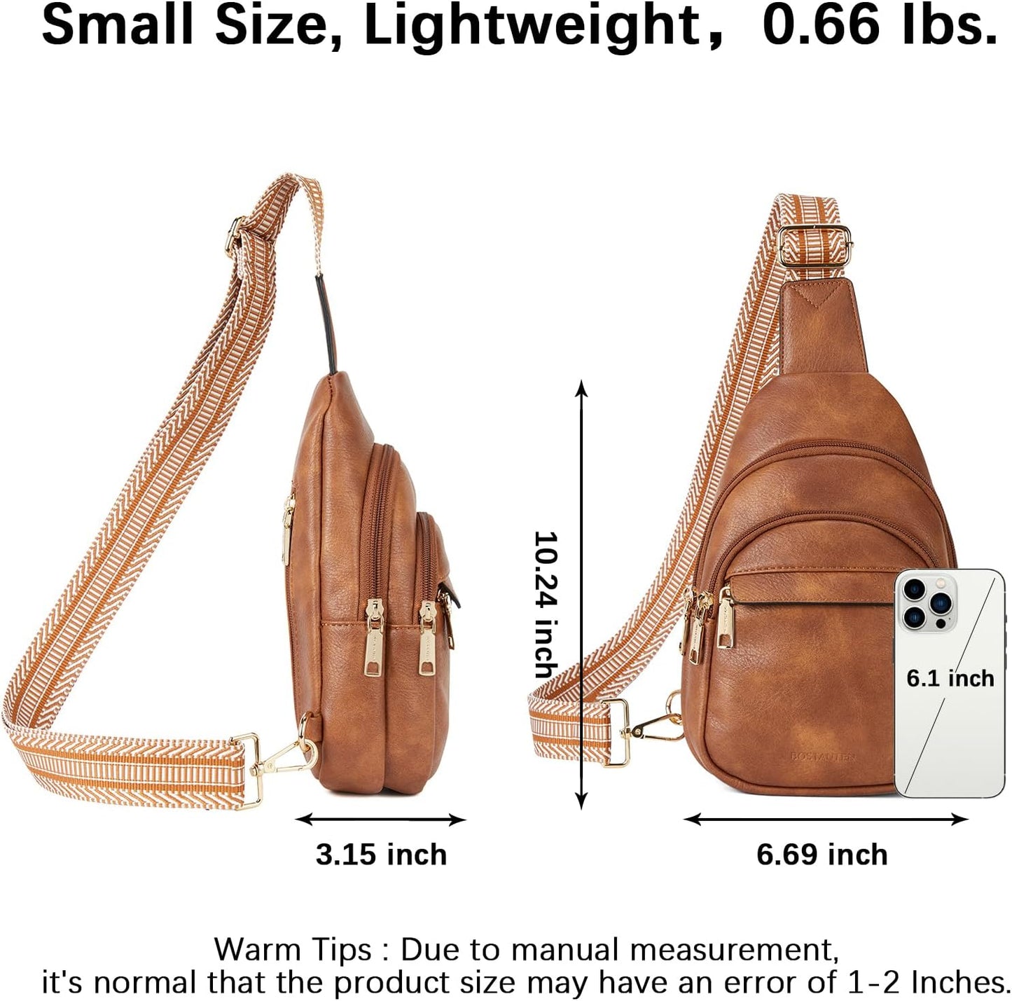 HOTBOSTANTEN Sling Bag for Women Leather Crossbody Bags Fanny Pack Chest Bag for Travel
