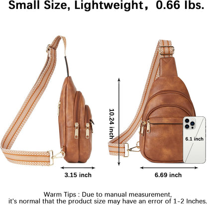HOTBOSTANTEN Sling Bag for Women Leather Crossbody Bags Fanny Pack Chest Bag for Travel