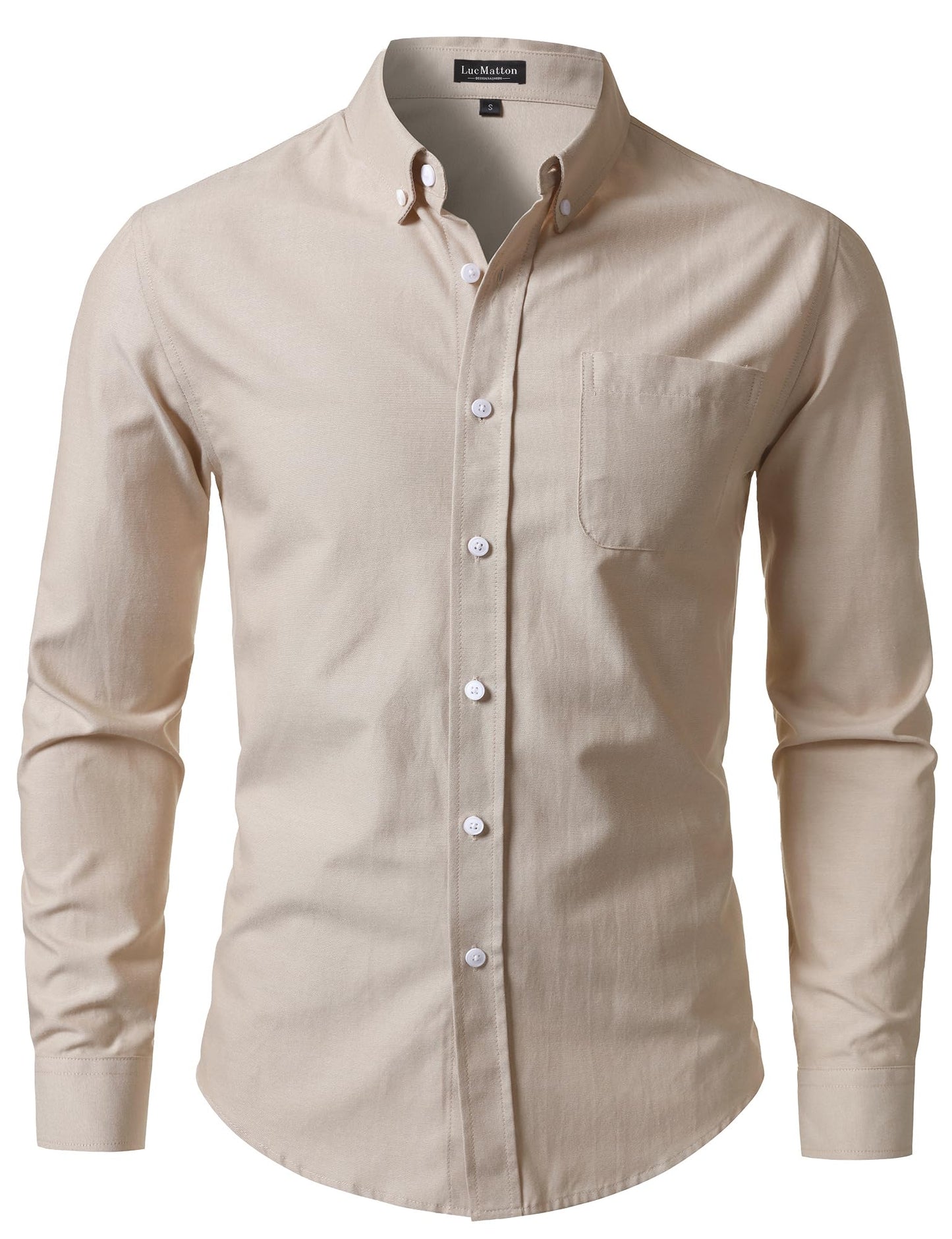 HOTLucMatton Men's Lightweight Oxford Long Sleeve Button Down Shirt Business Casual Slim fit Dress Shirts with Pocket