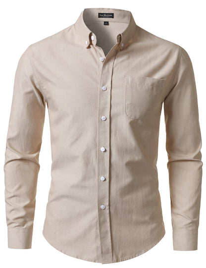 HOTLucMatton Men's Lightweight Oxford Long Sleeve Button Down Shirt Business Casual Slim fit Dress Shirts with Pocket