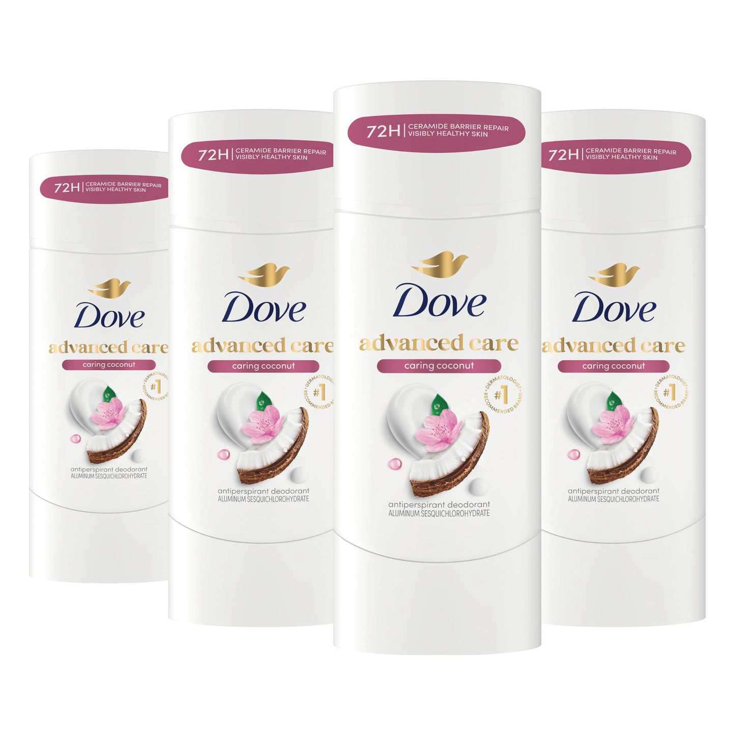 HOTDove Advanced Care Antiperspirant Caring Coconut, 2 Count Deodorant Stick for Women, for 48 Hour Protection And Soft And Comfortable Underarms, 2.6 oz