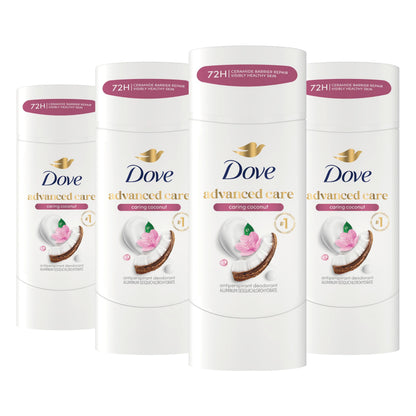 HOTDove Advanced Care Antiperspirant Caring Coconut, 2 Count Deodorant Stick for Women, for 48 Hour Protection And Soft And Comfortable Underarms, 2.6 oz