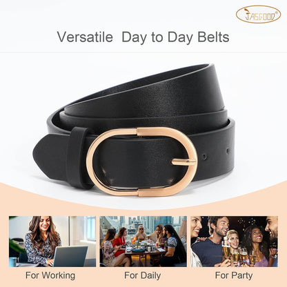 HOTJASGOOD Women’s Leather Belts for Jeans Pants Fashion Ladies Belt with Gold Buckle