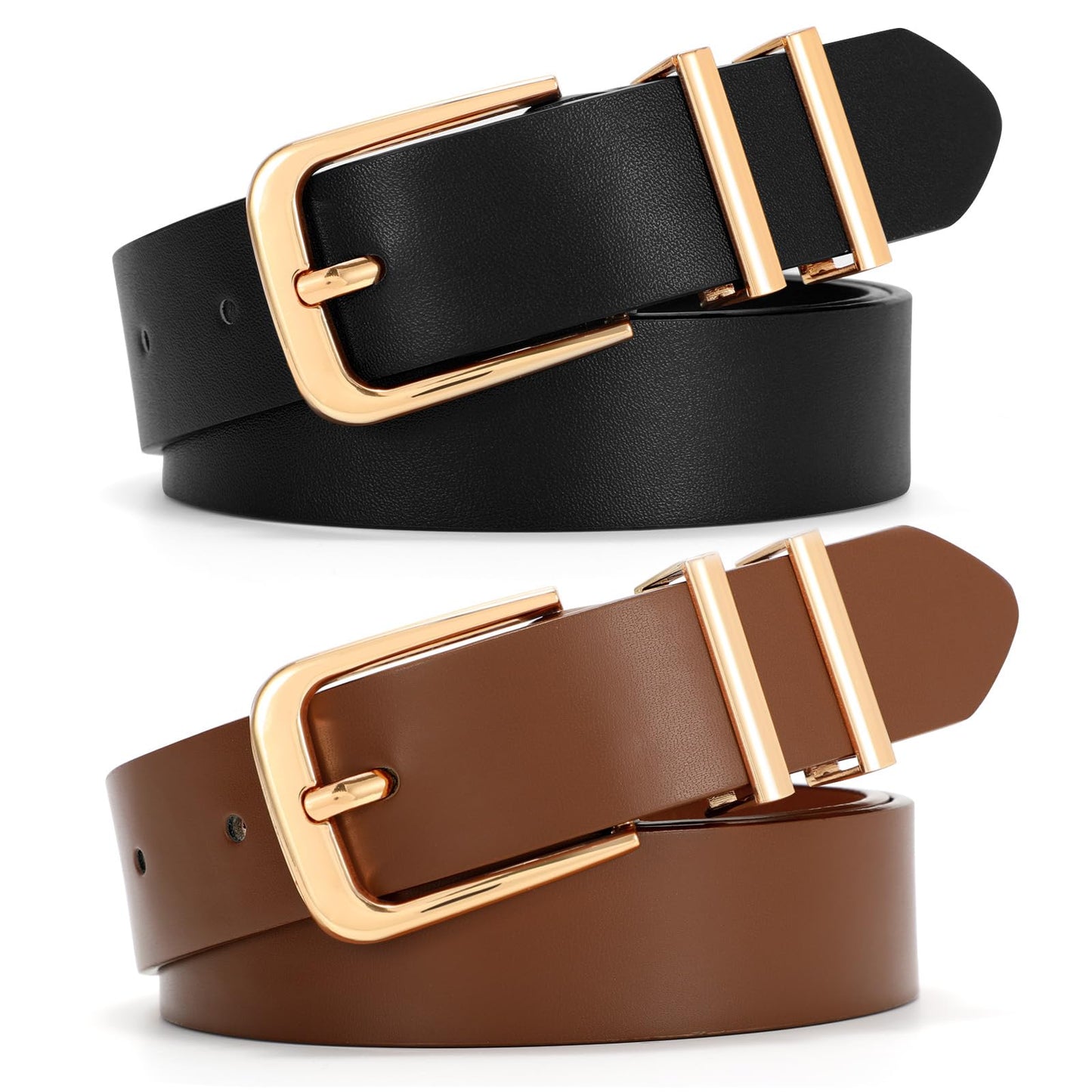 HOTSANSTHS 2 Pack Women Belt for Jeans Pants, Simple Fashion Ladies Waist Belt with Gold Buckle, 1inch Width