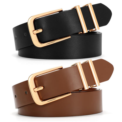 HOTSANSTHS 2 Pack Women Belt for Jeans Pants, Simple Fashion Ladies Waist Belt with Gold Buckle, 1inch Width