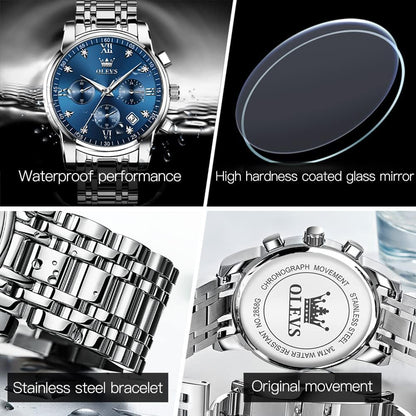 HOTOLEVS Watches for Men with Date Luxury Big Face Waterproof Mens Wristwatch Analog Dress Two Tone Stainless Steel Man Watch Luminous Relojes De Hombre Calendar(Green/Blue/Black Dial
