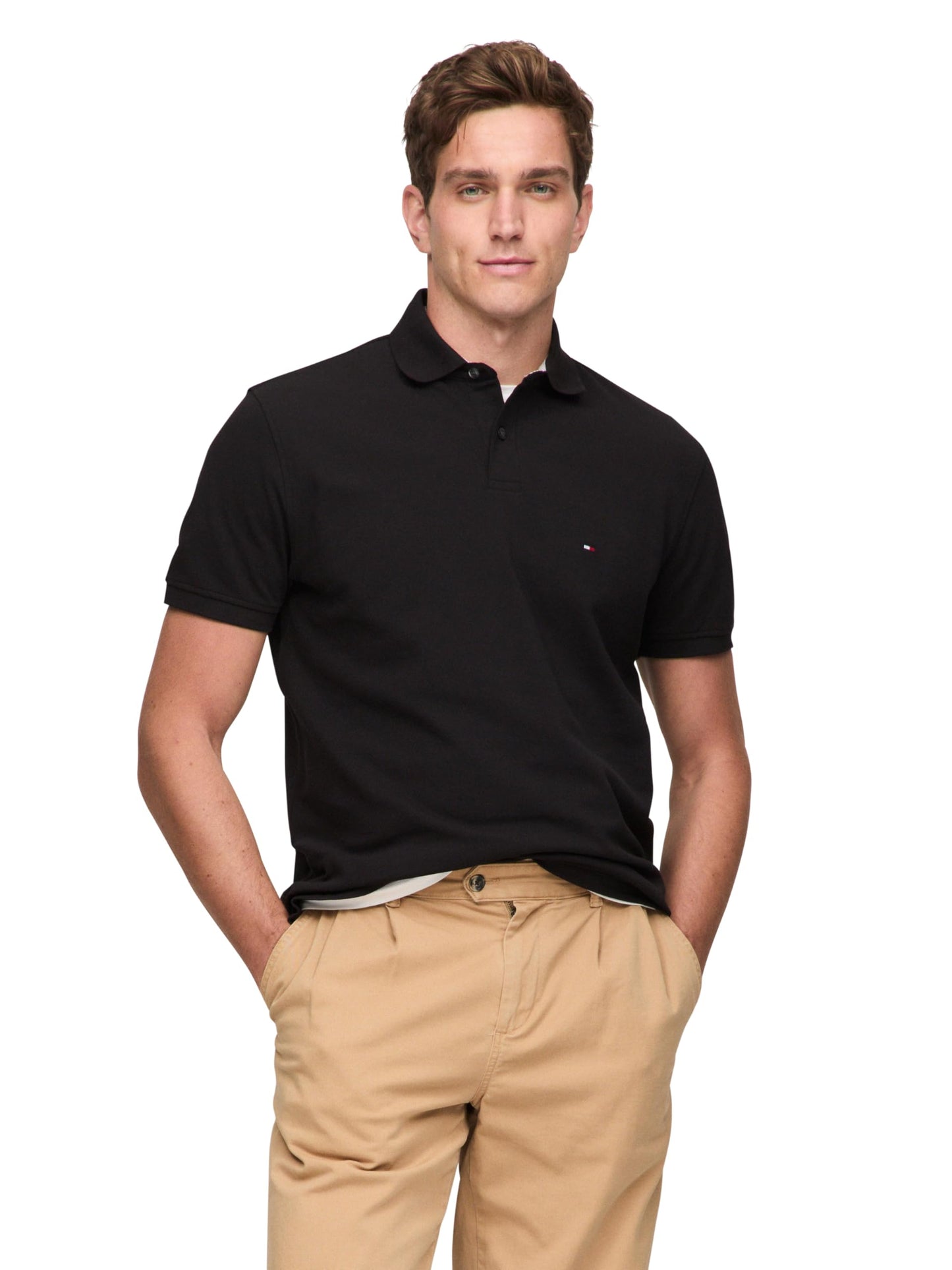 HOTTommy Hilfiger Men's Short Sleeve Polo Shirts in Classic Fit with Stretch and Organic Pique Cotton