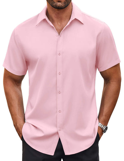 HOTCOOFANDY Men's Button Down Shirt Short Sleeve Dress Shirt Casual Beach Summer Wedding Shirt