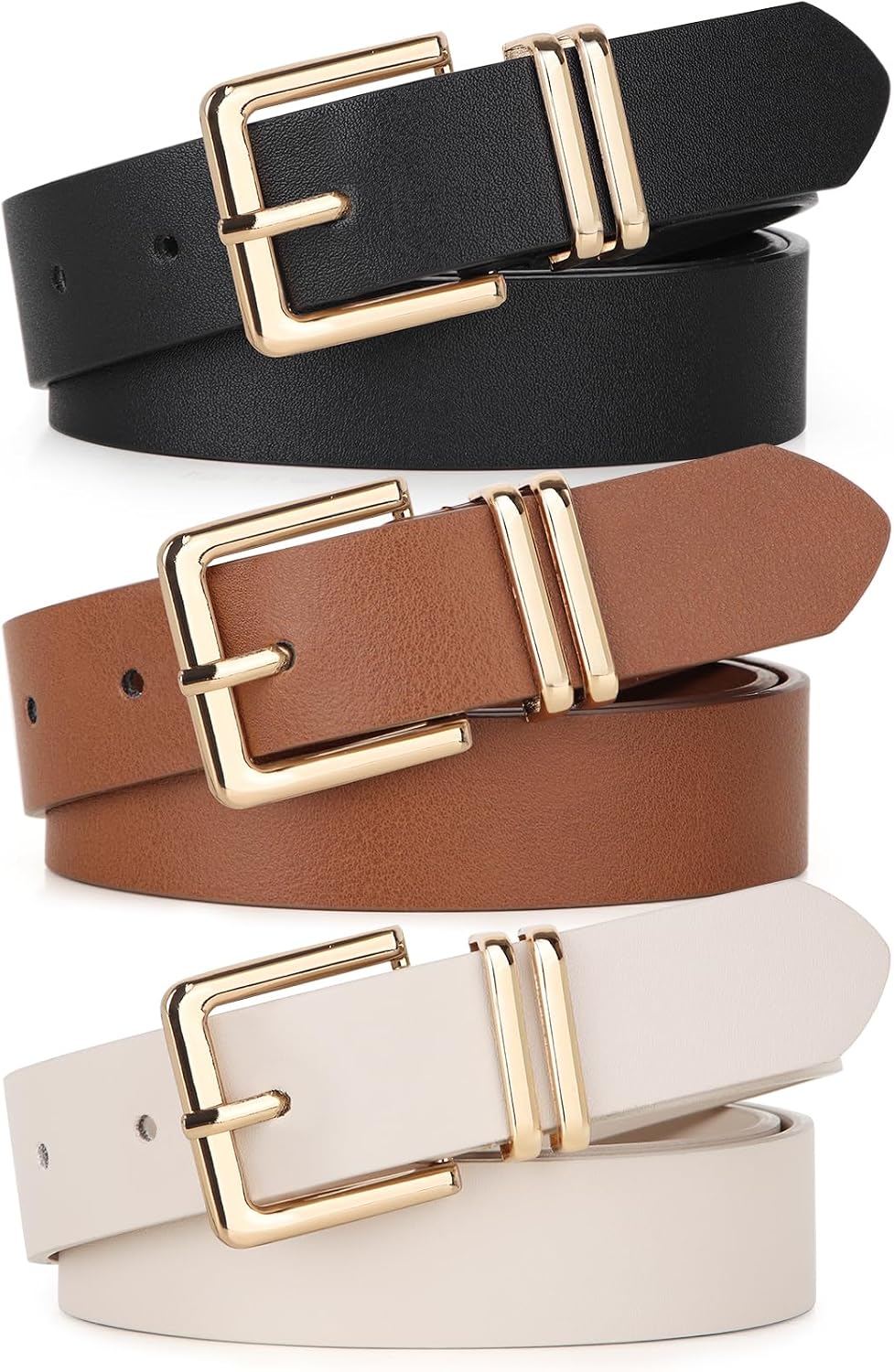 HOTPack 3 Women Belts for Jeans Pants, Fashion Gold Buckle Leather Belts
