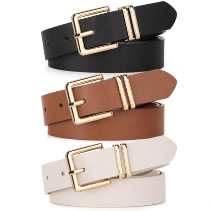 HOTPack 3 Women Belts for Jeans Pants, Fashion Gold Buckle Leather Belts