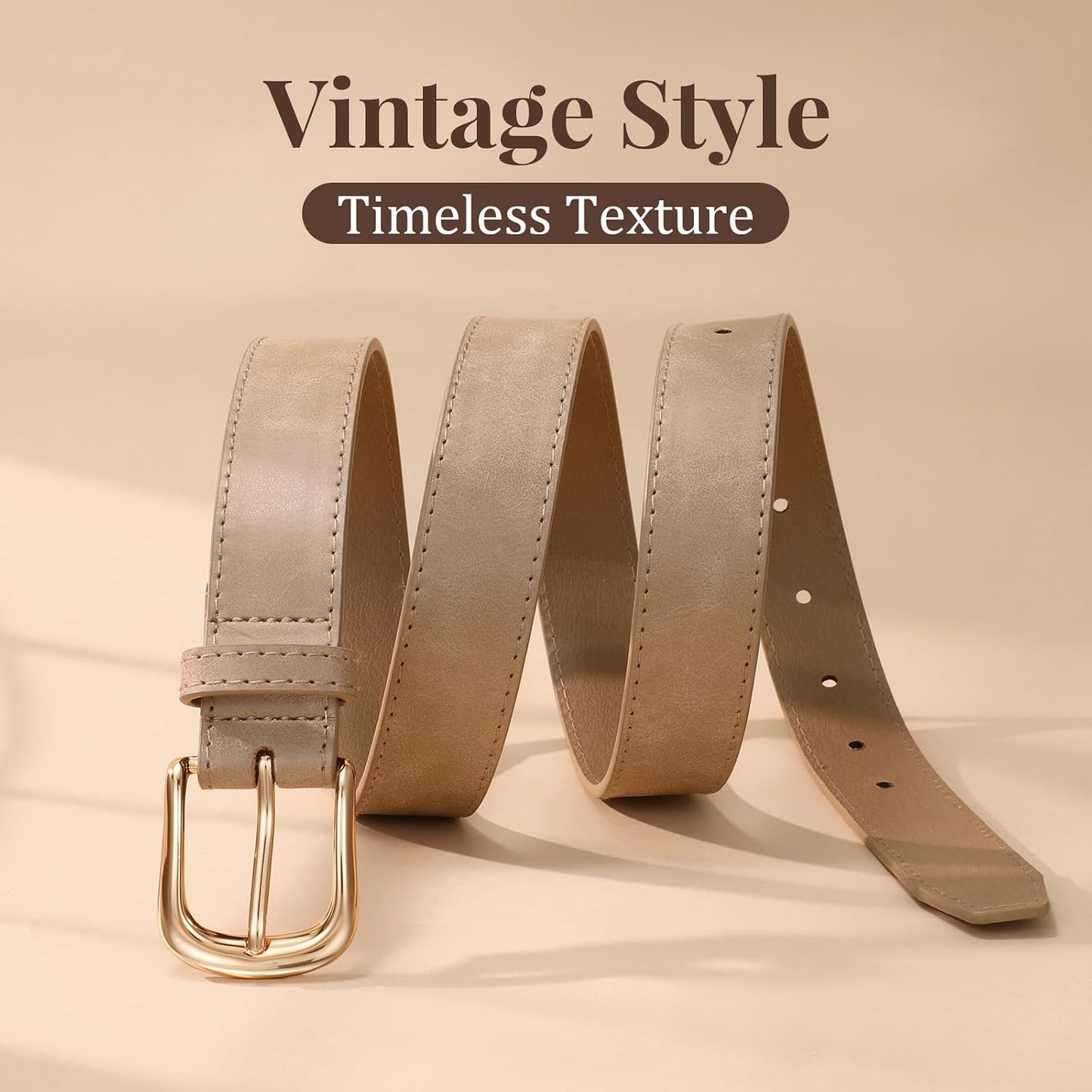 HOTJASGOOD Women Leather Belt with Gold Buckle Vintage Elegant Casual Waist Belt for Jeans Pants