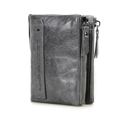 HOTCONTACTS Soft Leather Wallet for Women Small Bifold Coin Purse Double Zipper Card Holder with RFID Blocking (Rose Tan)