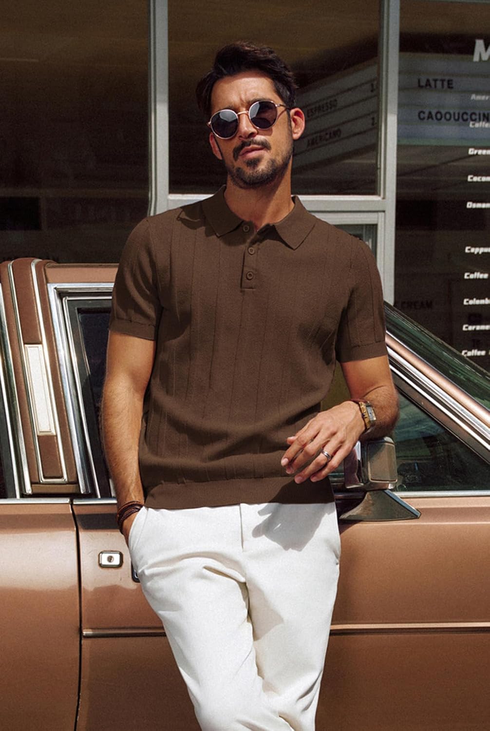 HOTPJ PAUL JONES Mens Polo Shirts Short Sleeve Textured Knit Polo Shirt Ribbed Casual Golf Shirts