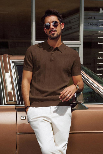 HOTPJ PAUL JONES Mens Polo Shirts Short Sleeve Textured Knit Polo Shirt Ribbed Casual Golf Shirts