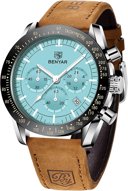 HOTBENYAR Watch for Men Analog Quartz Chronograph Waterproof Luminous Designer Mens Wrist Watches Business Work Sport Casual Dress Watch with Silicone Strap Elegant Gifts for Men