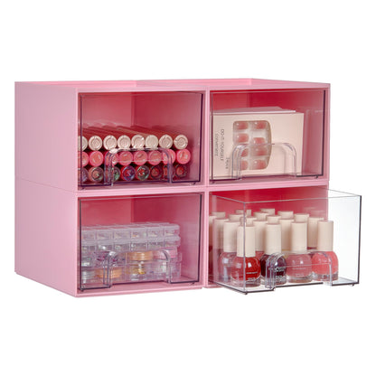 HOTVtopmart 4 Pack Small Clear Stackable Storage Drawers,Acrylic Bathroom Makeup Organizer,Plastic Storage Bins for Vanity, Undersink, Kitchen Cabinets, Pantry, Home Organization