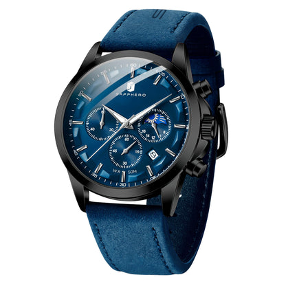 HOTSAPPHERO Chronograph Watches for Men, Original Business Casual Stainless Steel Analog Watch 50M Waterproof Luminous Watches with Date Dial, Mens Gift