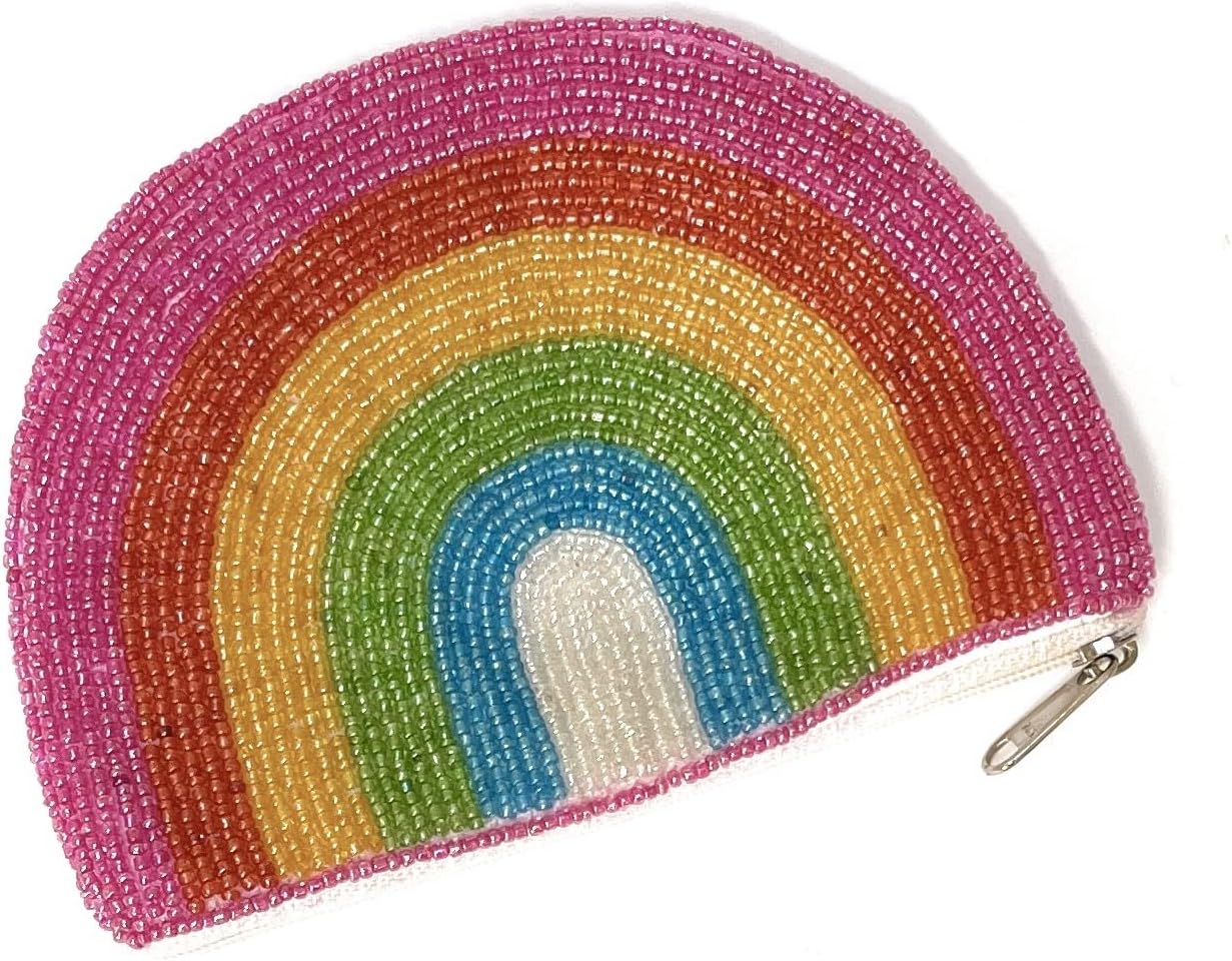 HOTTwine & Love Rainbow Beaded Coin Purse - Cute Pouch for, Party Favors, Wallets for Her - Multicolor