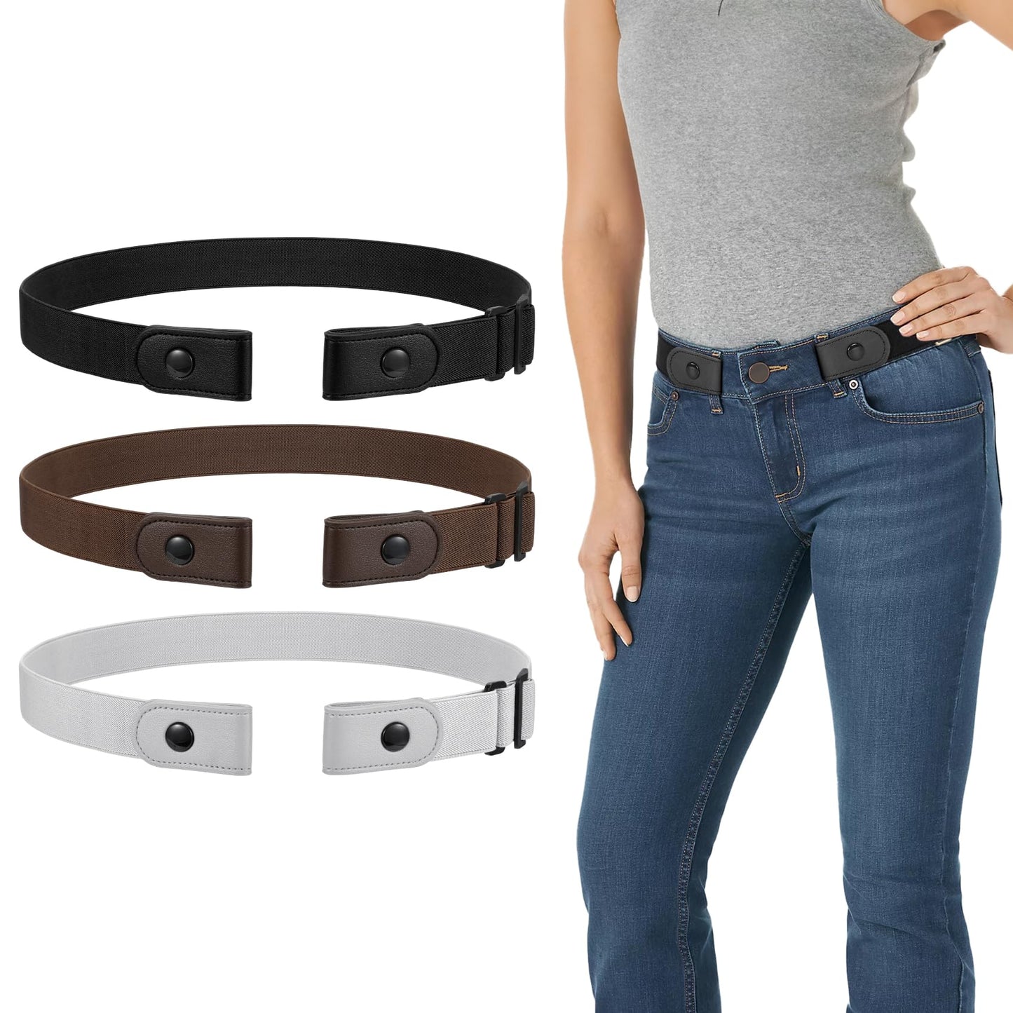 HOTWERFORU 3 Pack 4 Pack No Buckle Invisible Stretch Belt Buckle-Free Elastic Belt for Women and Men