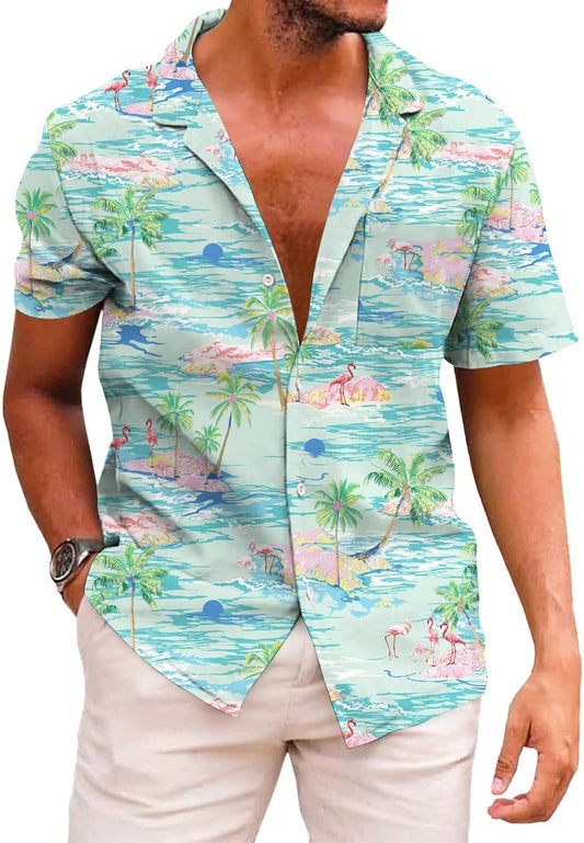 HOTKYKU Funky Hawaiian Shirt for Men Palm Beach Shirts Tropical Vacation Clothes