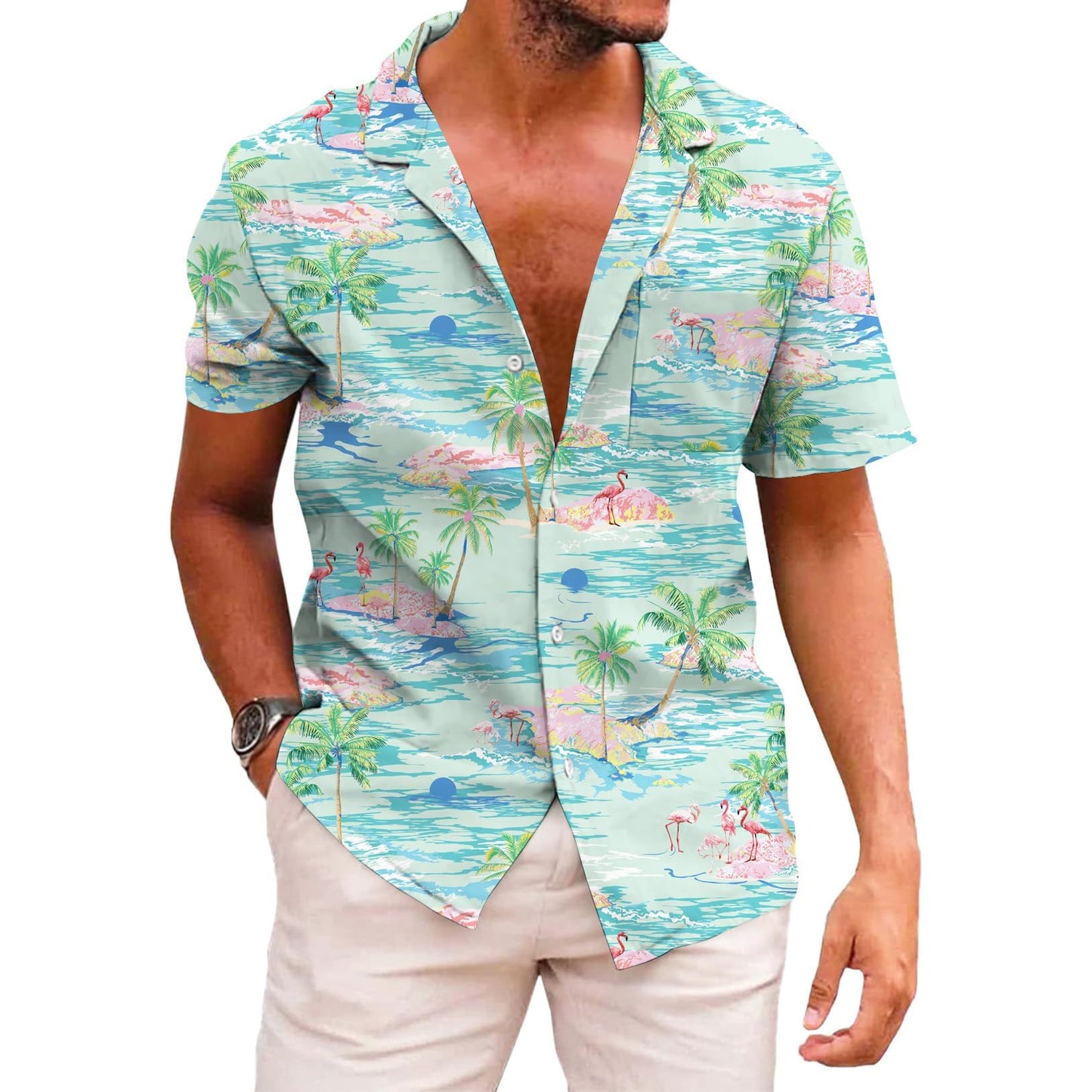 HOTKYKU Funky Hawaiian Shirt for Men Palm Beach Shirts Tropical Vacation Clothes