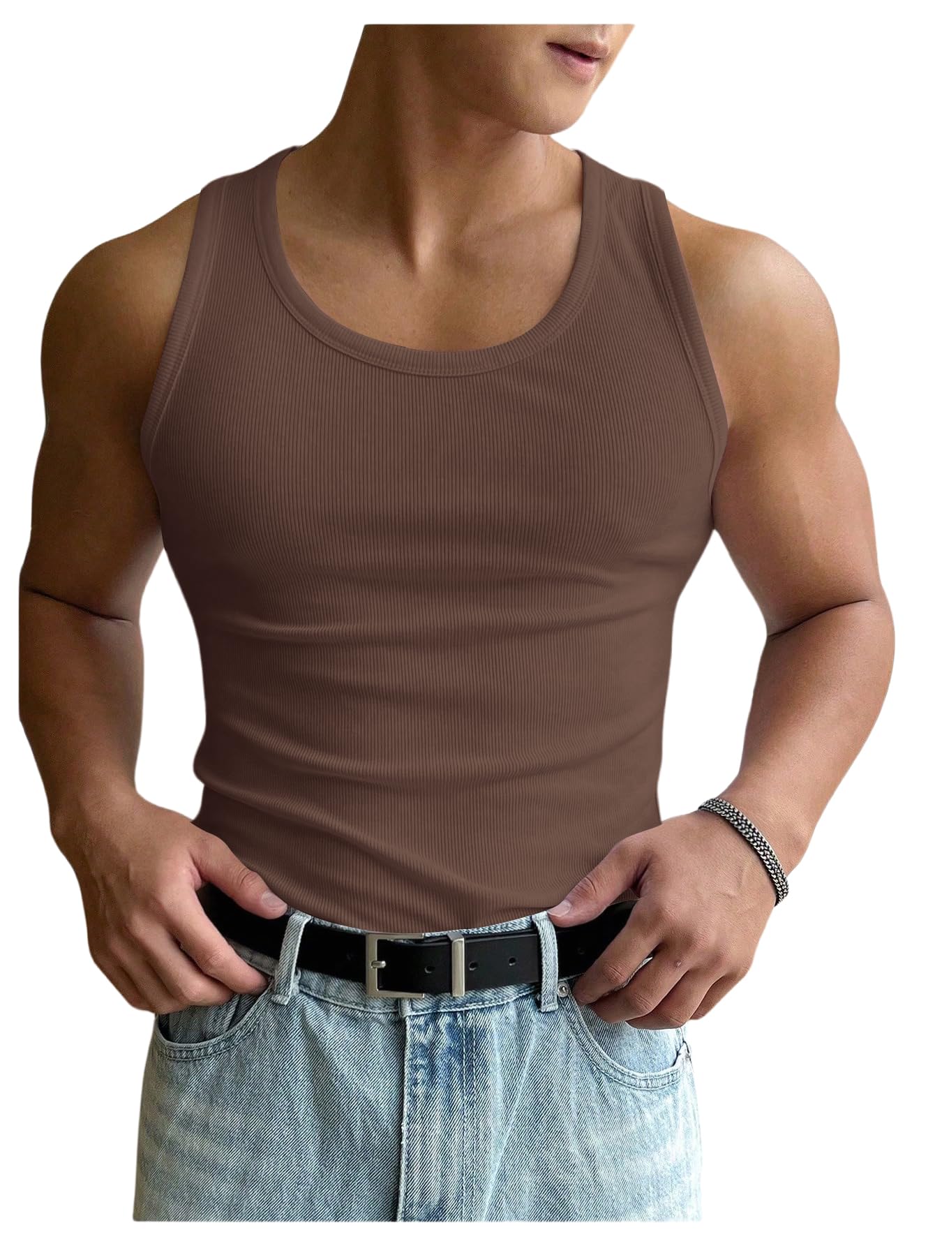HOTCOZYEASE Men's Summer Sleeveless Tank Top Workout Gym Muscle Tank T Shirt | Workout Gym Casual Wear, Summer Basic Undershirt, Ribbed Knit Fabric, White Tank Top for Men