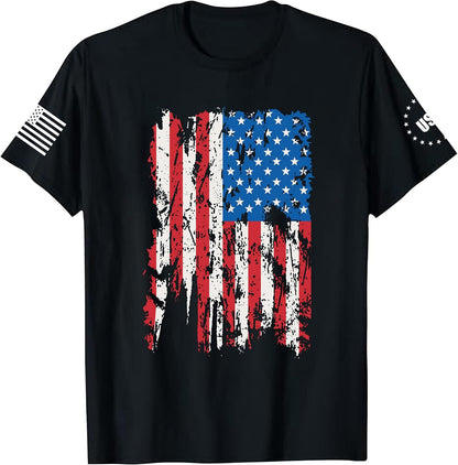 HOTXLIEVO 4th of July Shirts Men:USA American Flag Patriotic Independence Day Higher Quality Short Sleeve T-Shirt