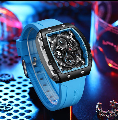 HOTPASOY Men's Chronograph Watch, Big Face, Tonneau Case, Rubber Strap | 47mm analog quartz watch, working chronograph with 1/10-second, second and minute subdials, date, stainless steel case