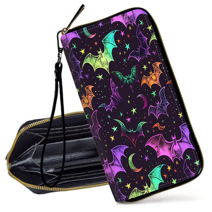 HOTRFID Blocking Wristlet Wallet for Women, Slim PU Leather Clutch Purse with Zipper, Small Credit Card Holder with Wrist Strap, Travel Zip Wallet for Ladies,Colorful alien UFO