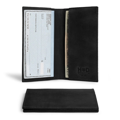 HOTHide & Drink, Checkbook Cover, Minimalist Organizer for Personal or Business Finances, Bill Holder, Full Grain Leather, Handmade, Bourbon Brown
