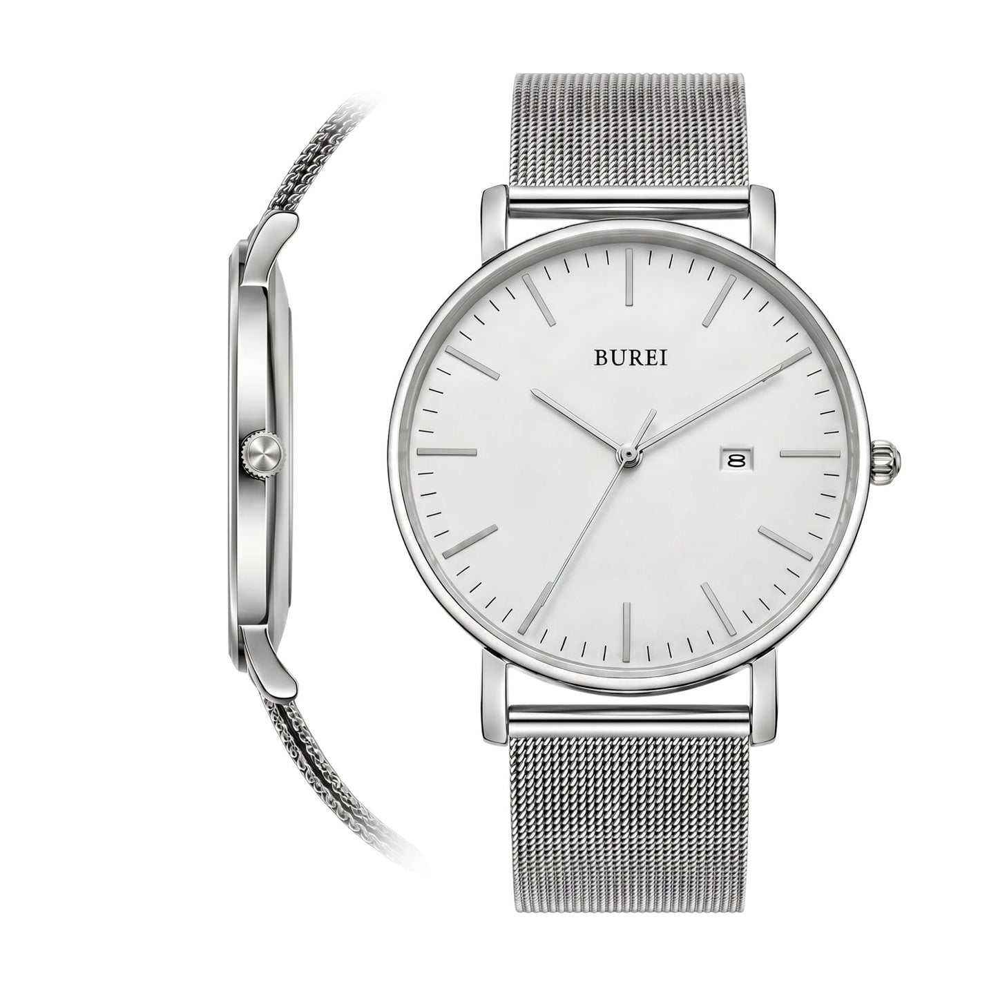 HOTBUREI Ultra Thin Minimalist Men Watch, All Black Stainless Steel Mesh Band,Analog Waterproof Casual Business Wristwatch, Gift for Father