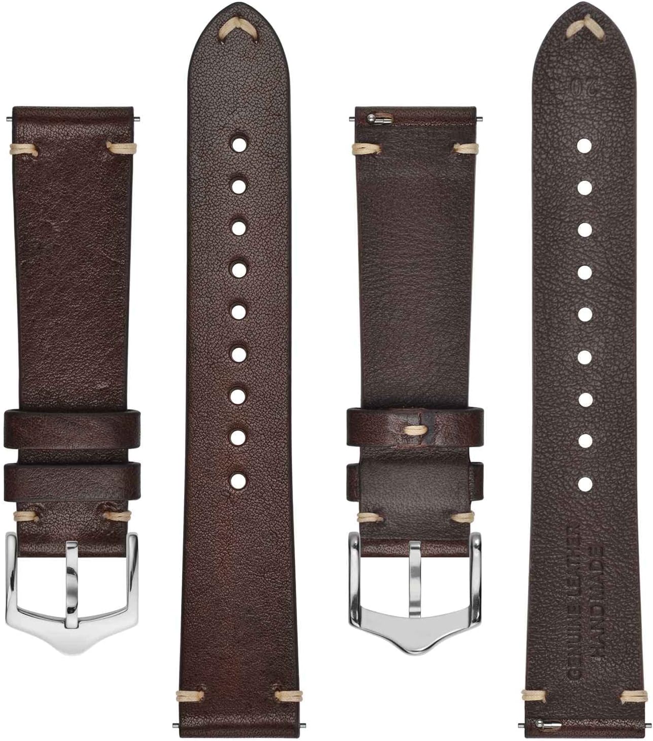 HOTBISONSTRAP Men's Watch Bands, Hand-Stitched Leather Watch Straps, Quick Release, 18mm 19mm 20mm 21mm 22mm