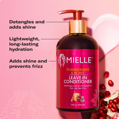 HOTMielle Organics Pomegranate & Honey Leave-In Conditioner for Curly Hair - Moisturizing Detangler & Curly Hair Treatment to Help Repair Damage, Prevent Frizz & Improve Shine, 12 Fl Oz