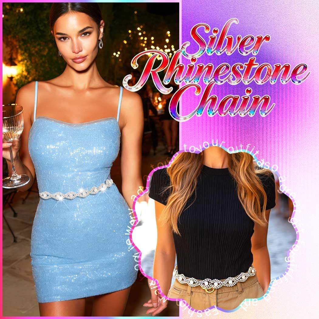 HOTSilver Rhinestone Chain Belts Sparkly Diamond Dress Belt Fashion Bling Waist Accessories for Women