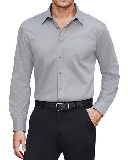 HOTJ.VER Men's Dress Shirts Stretch Stain Shield Long Sleeve Solid Formal Shirt Business Casual Button Down Shirts