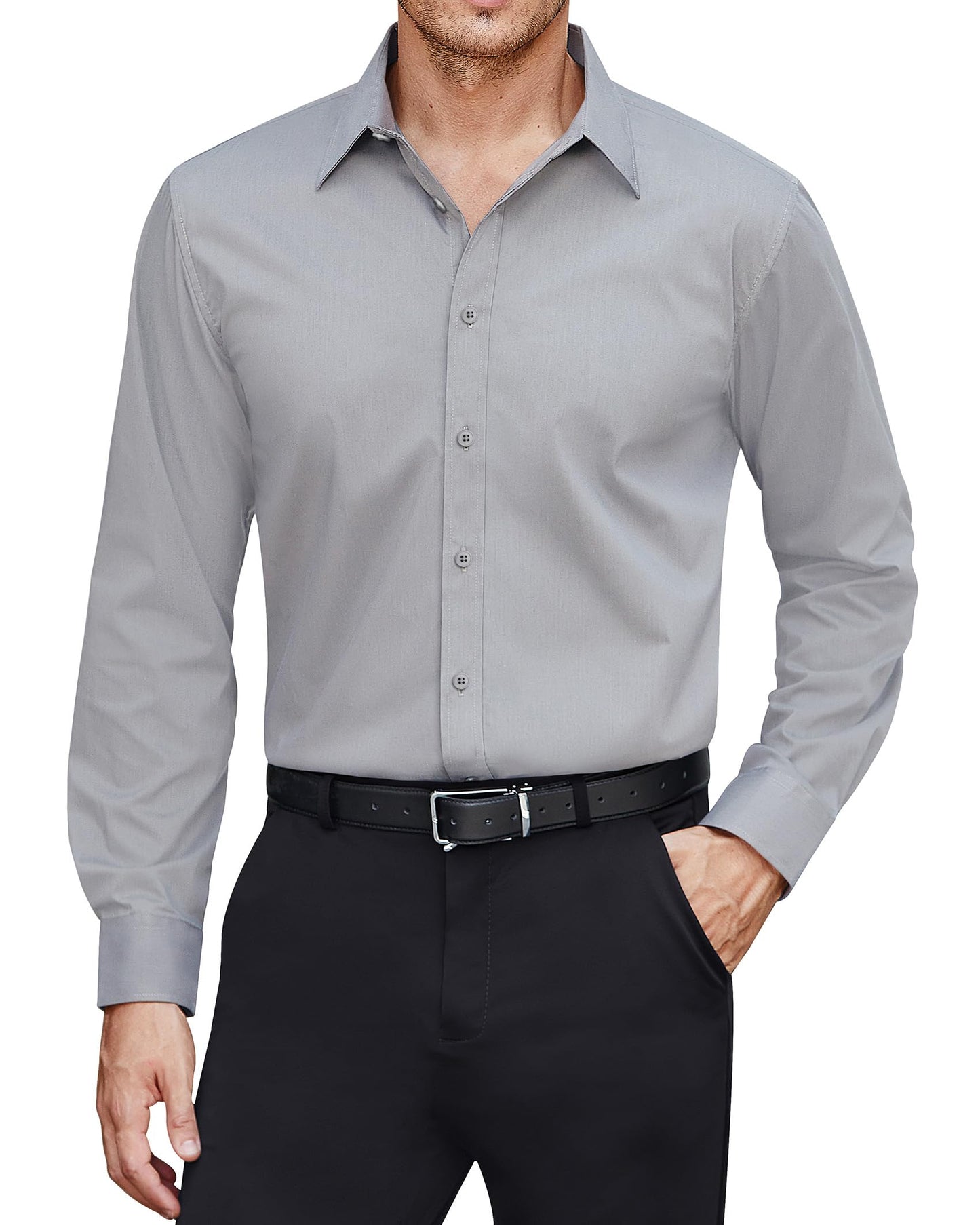 HOTJ.VER Men's Dress Shirts Stretch Stain Shield Long Sleeve Solid Formal Shirt Business Casual Button Down Shirts