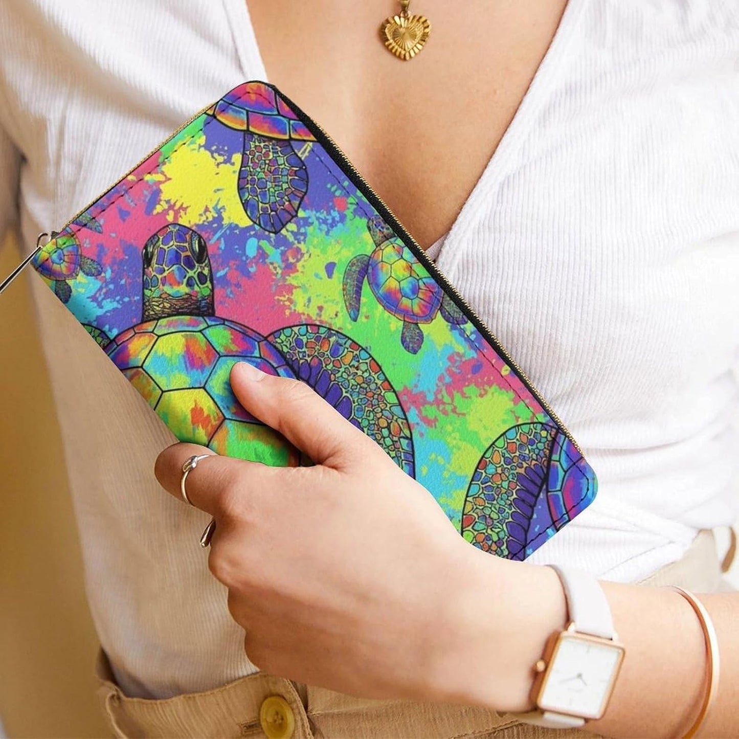 HOTWomen's Stylish Credit Card Wallet Cash Holder Organizer Slim Purse Watercolor Sea Turtle Long Wallets with Card Slots