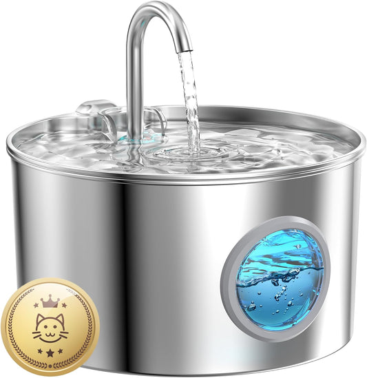 HOTCat Water Fountain Stainless Steel: 74oz/2.2L Cat Fountain for Drinking - Pet Water Fountain for Cats Inside - Quiet Cats Water Bowl Dispenser - Kitty Drinking Fountains - for Pets& Small Animals