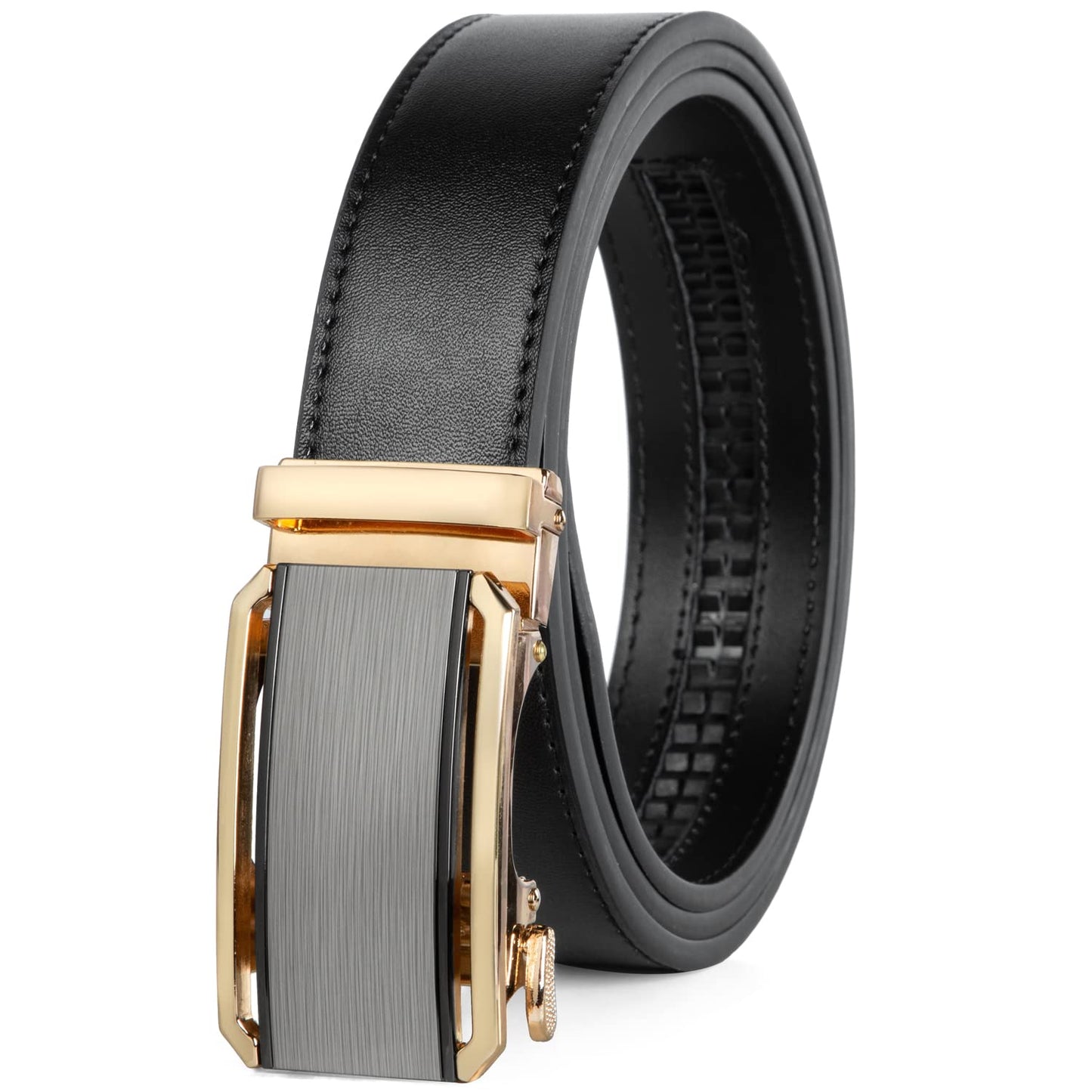 HOTFounders & C Men's Ratchet Belt 1 3/8",Leather Dress Belt Adjustable with Click Sliding Buckle Trim to Exact Fit