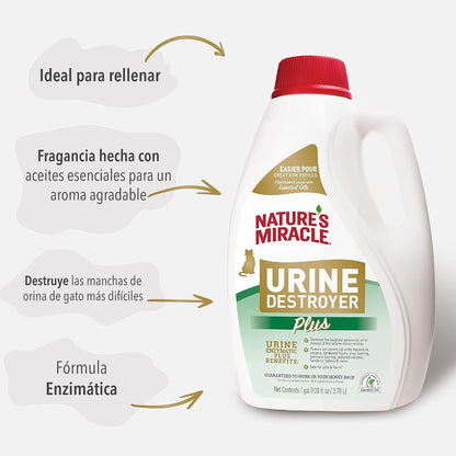 HOTNature’s Miracle Urine Destroyer Plus for Cats, Enzymatic Formula Tough on Strong Cat Urine And The Yellow Sticky Residue, 1 Gal