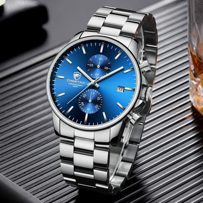 HOTGOLDEN HOUR Fashion Business Mens Watches with Stainless Steel Waterproof Chronograph Quartz Watch for Men, Auto Date