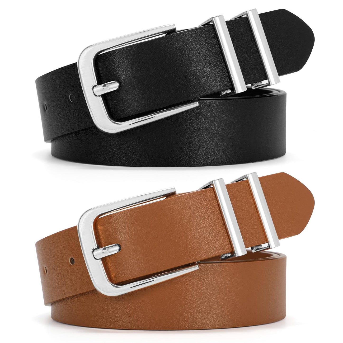 HOTSANSTHS 2 Pack Women Belt for Jeans Pants, Simple Fashion Ladies Waist Belt with Gold Buckle, 1inch Width