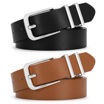 HOTSANSTHS 2 Pack Women Belt for Jeans Pants, Simple Fashion Ladies Waist Belt with Gold Buckle, 1inch Width