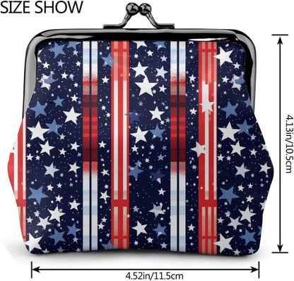 HOTRed White Blue Stars and Stripes American Flag Leather Coin Purse Compact Pouch Card Holder Wallet for Women Daily Use Travel Gifts
