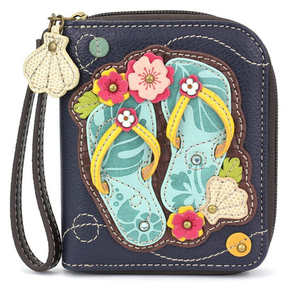 HOTCHALA Zip Around Wallet, Wristlet, 8 Credit Card Slots, Sturdy Pu Leather - Frog - Turquoise