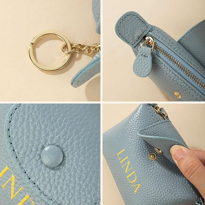 HOTCALLIE Personalized Leather Coin Purse with Keychain - Custom Name on Small Coin Pouch Change Holder - Birthday Teacher's Day Christmas Gifts for Women
